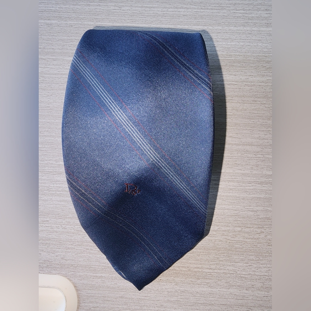 Christian Dior Vintage Tie Blue, Silcer And Red‎ Lines